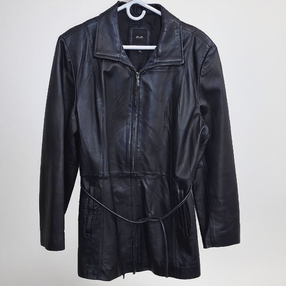 JLC New York Womens XL Black Leather Moto Jacket Zip Belted Classic Damaged Y2K